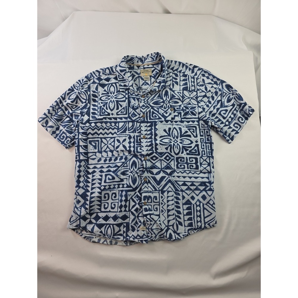 Quiksilver Waterman Button-Up Shirt Mens Size XL Blue Short Sleeve Casual Beach